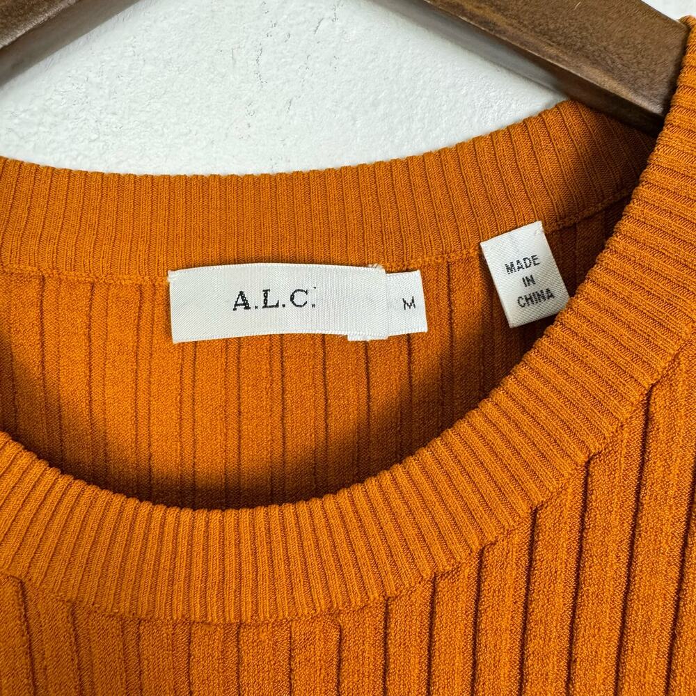 A.L.C. Minetta Orange Ribbed Fitted Bodycon Asymmetrical Slit Dress - Picture 8 of 10